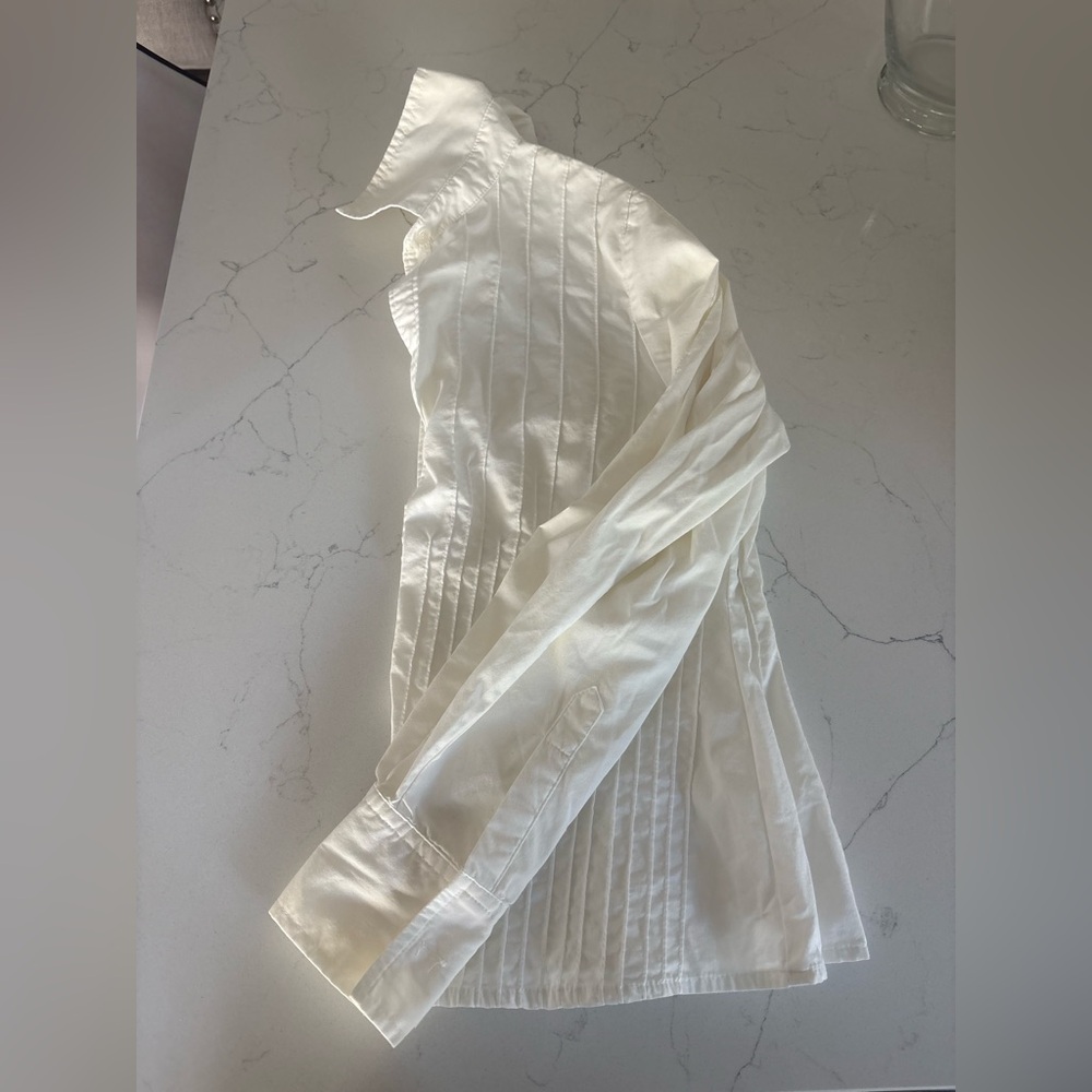 Classic White Womens Pleated Button-Up Shirt